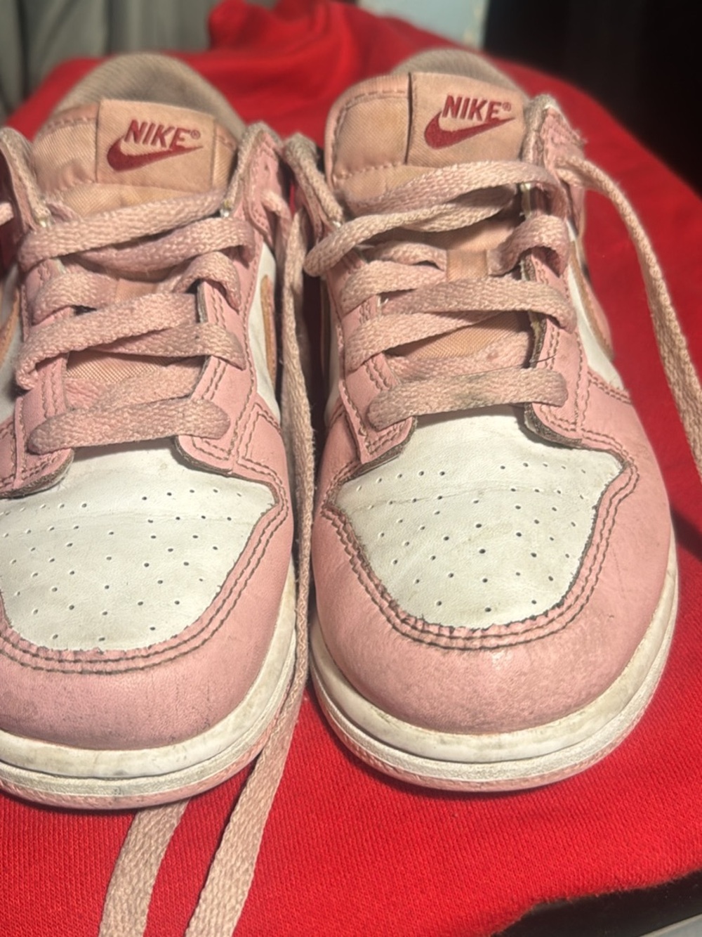 Nike Kids Pink and White Low-Top Sneakers with Swoosh Logo